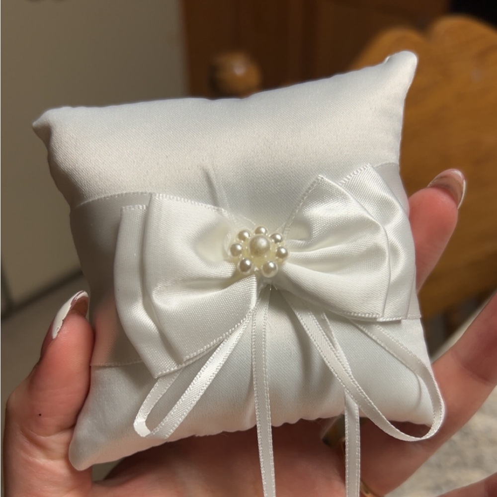 Satin Ring Bearer Pillow with Pearl Detail